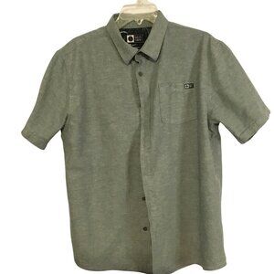 Salty Crew Men's Short Sleeeve Collared Casual Shirt Sz L Green Cotton Hemp Mix